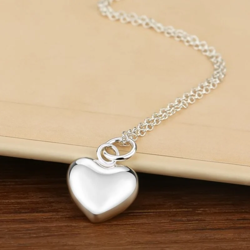 New charm 925 Stamp Silver color Romantic heart pendant necklaces earrings for women fashion wedding engagement Jewelry Sets