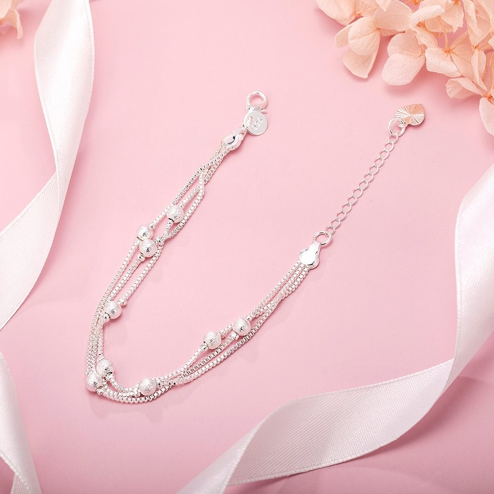 925 Stamp Silver color Geometry beads Chain Bracelet for Women Fashion Wedding Fine Jewelry Christmas Gift 8inches