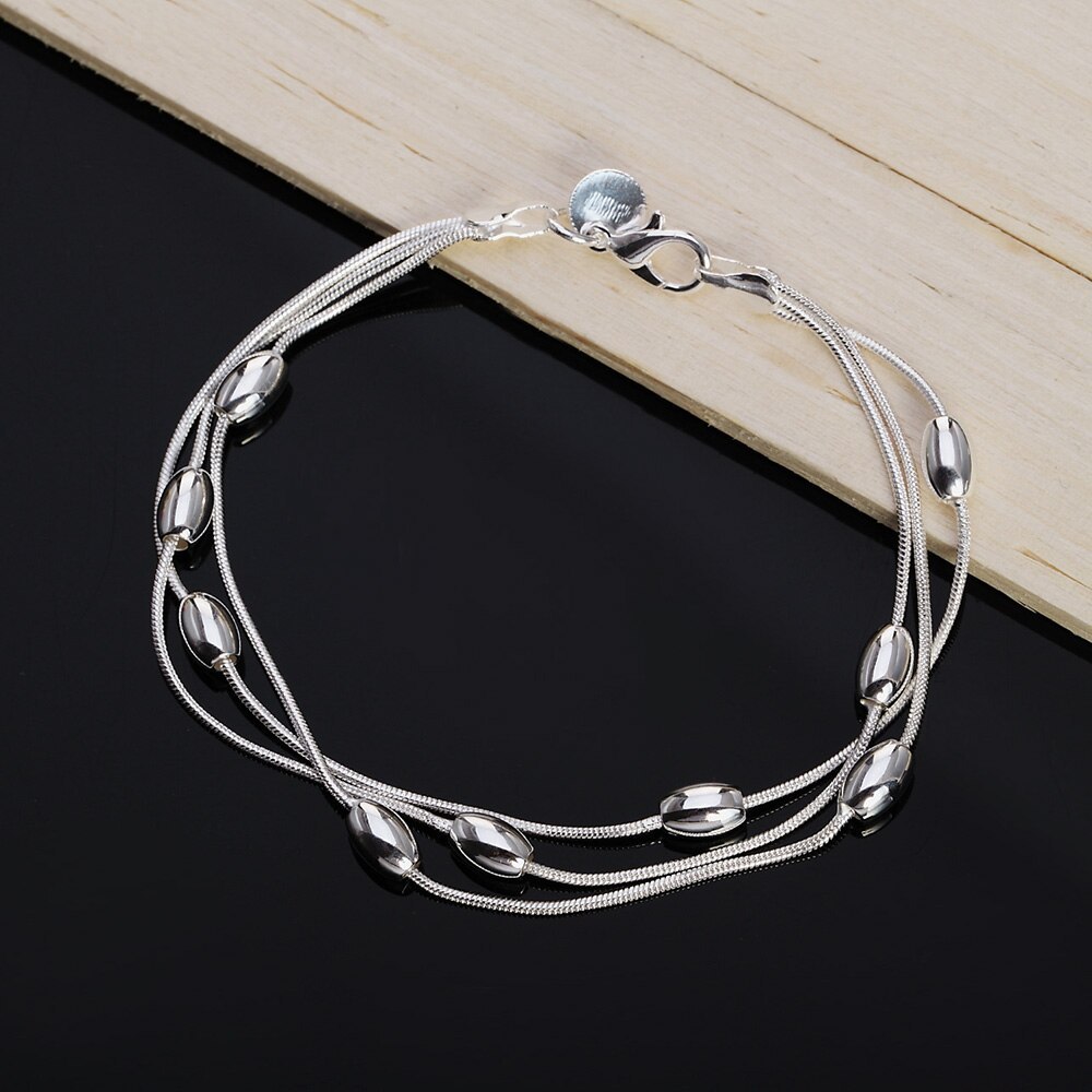 Factory outlets fashion 925 Stamp Silver color Bracelet for woman beautiful beads chain fine Luxury jewelry Wedding party gifts
