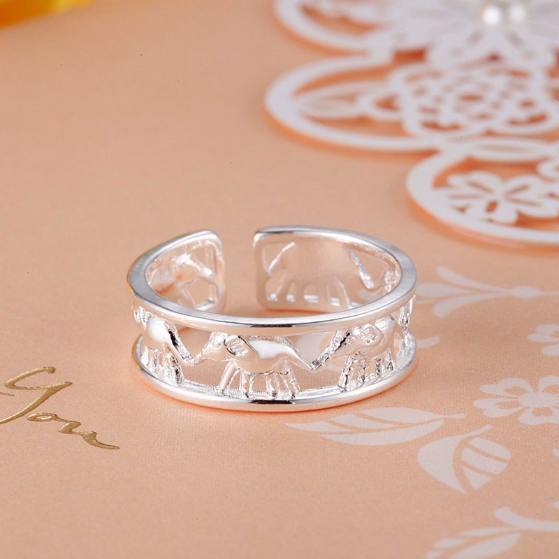 New 925 Stamp Silver color Rings for Women Elephant ring adjustable cute girl Fashion Wedding happy Party Gifts Charm Jewelry