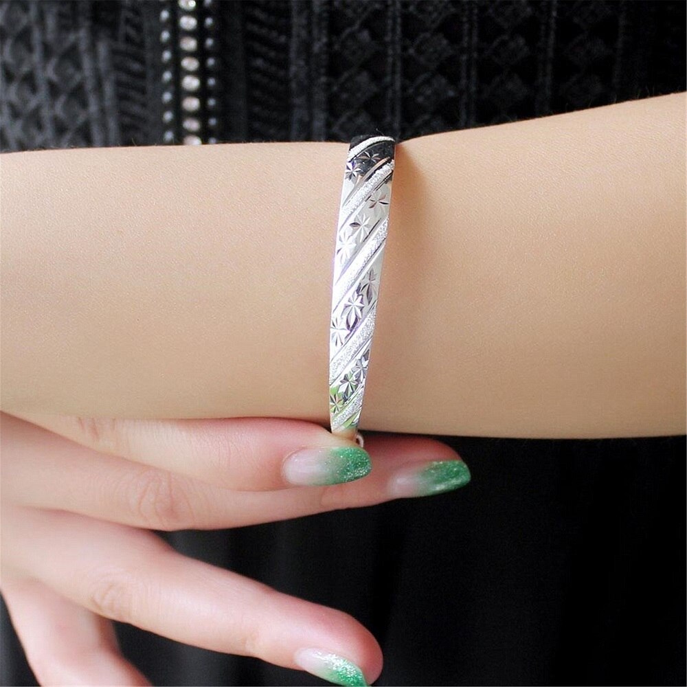 Hot Original 925 Stamp Silver color Snowflake star Bangles for women bracelets fashion party wedding accessories jewelry gifts