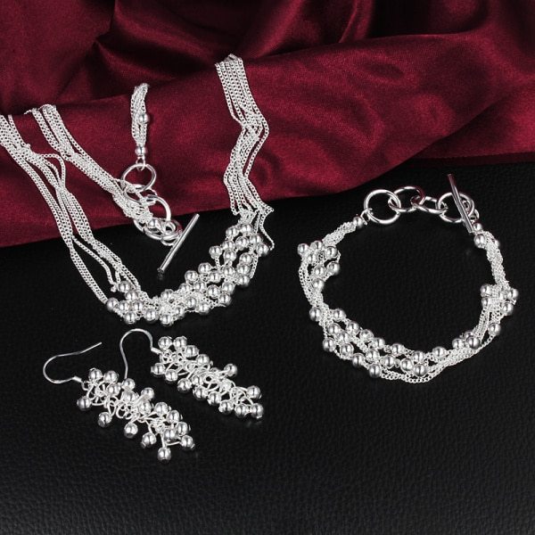 Factory direct 925 Stamp Silver color Grape beads Bracelets necklaces earrings Jewelry set for women Fashion Party Gifts