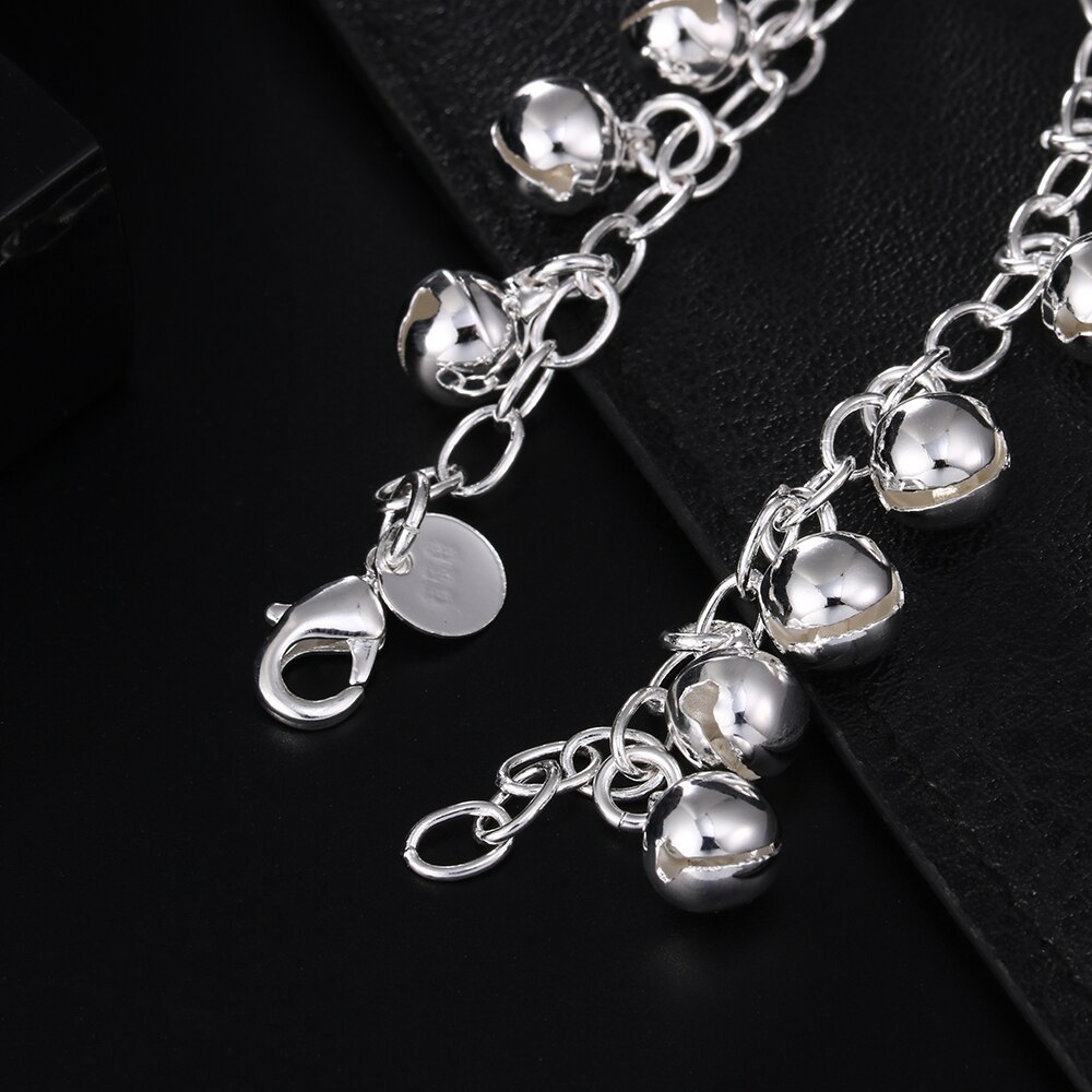 Charm 925 Stamp Silver color Bracelets for woman lady Bells chain Wedding party girl Christmas Gifts fashion Jewelry