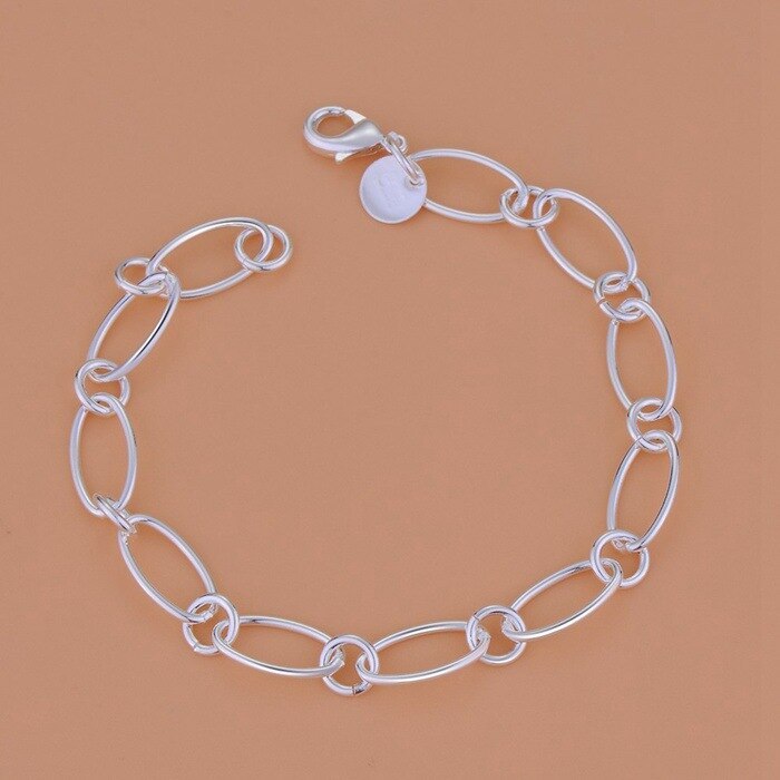 high quality Fine 925 Stamp Silver color necklace bracelet set for women men chain Circle fashion Silver jewelry 18inches