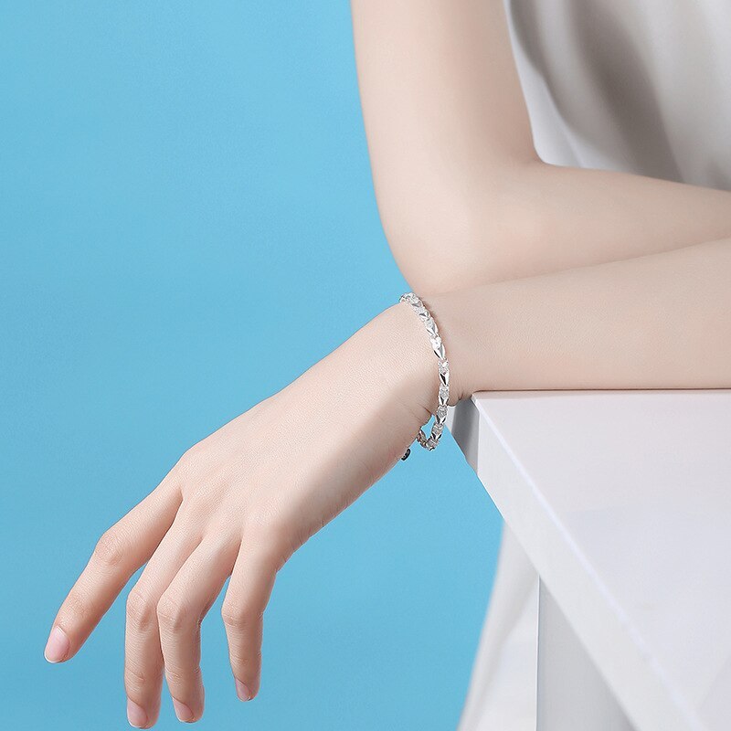 Hot Charms Lucky Clover Heart 925 Stamp Silver color Bracelets For women fashion party wedding Jewelry high quality Holiday gift