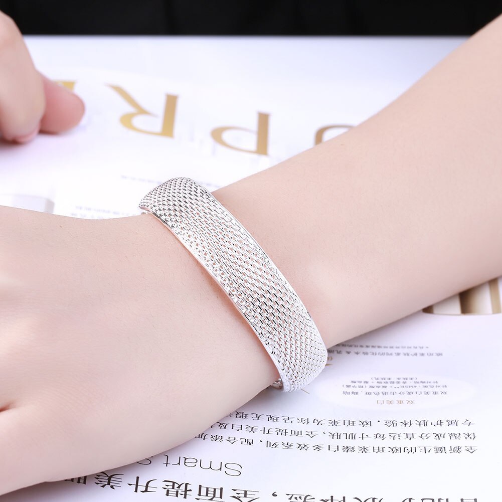 New 925 Stamp Silver color elegant net bangles Bracelets for Women adjustable Jewelry Fashion Party Girl student Christmas Gifts