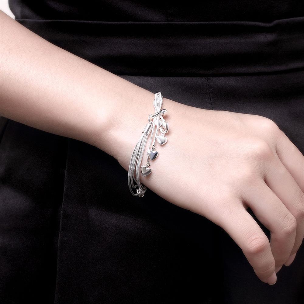 Fashion Women 925 Stamp Silver color tassels hanging heart Bracelets necklace Jewelry set Party Christmas Gift Girl wedding