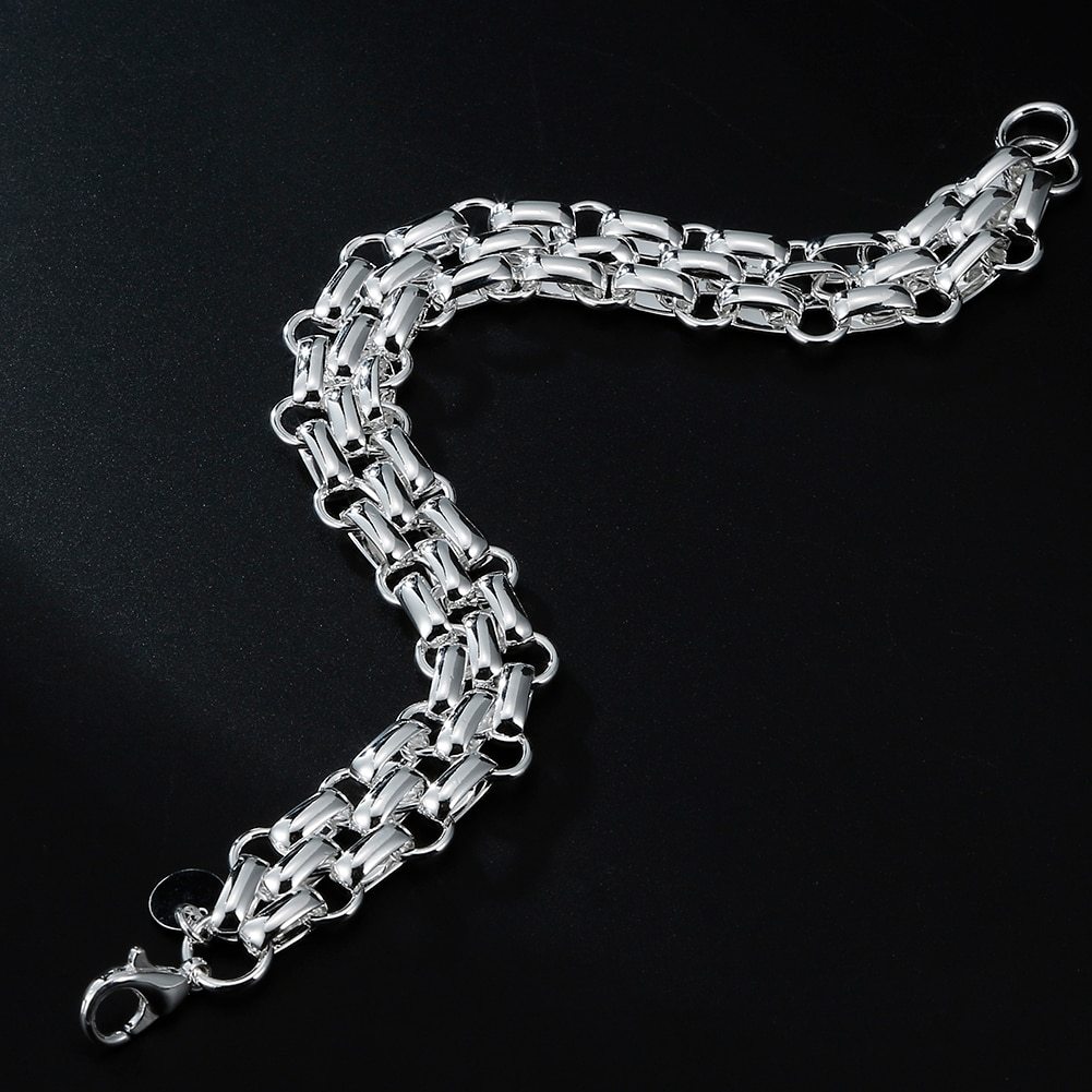 Fine 925 Stamp Silver color Pretty geometric chain Bracelets for women man fashion designer jewelry party wedding Christmas gift