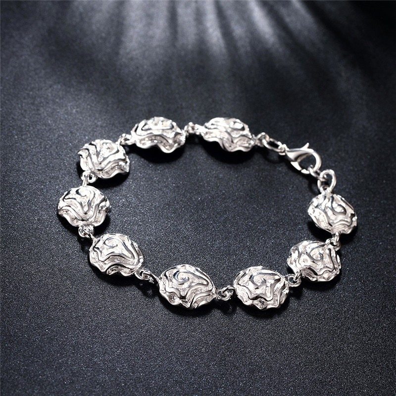 Hot sale fashion 925 Stamp Silver color Bracelet for woman Pretty Rose flower chain Wedding party Christmas Gifts good Jewelry