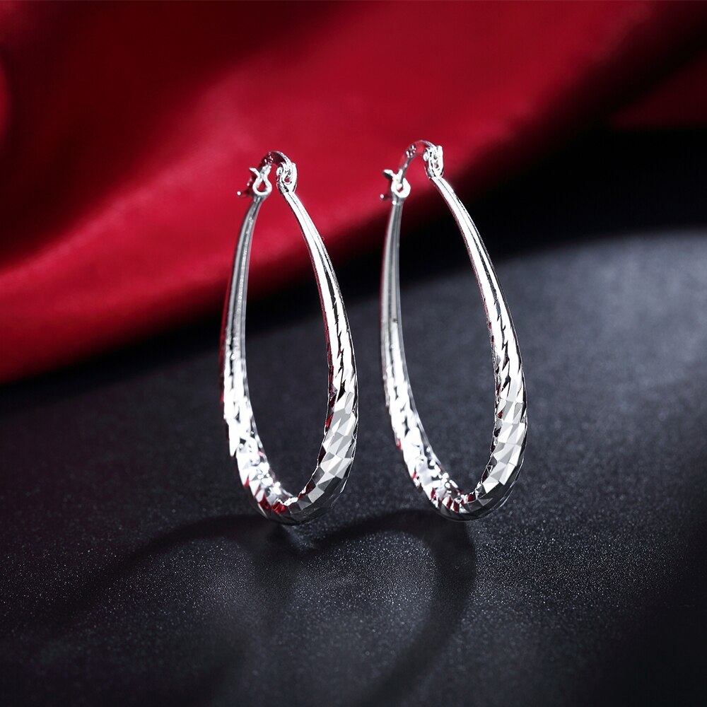 New 925 Stamp Silver color oval Rope 4.4cm earrings high quality 18K gold plated earrings Fashion Jewelry party Christmas Gift