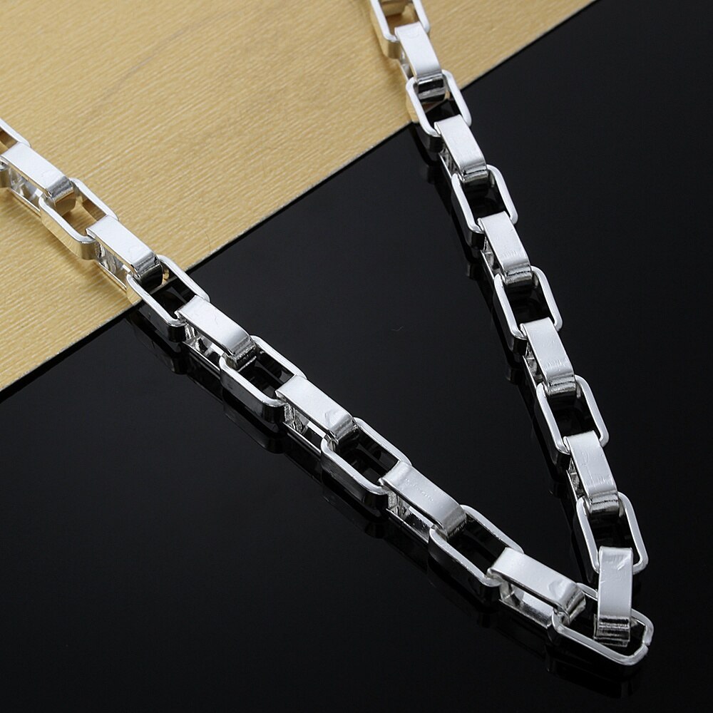 classic men 5MM long box Chain 925 Stamp Silver color Bracelets necklace Jewelry set for women 20 inch Fashion Party Gift