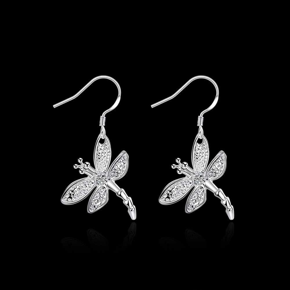 Hot sale fine Jewelry 925 Stamp Silver color Earrings for Woman Fashion crystal dragonfly earrings Gifts for girlfriends