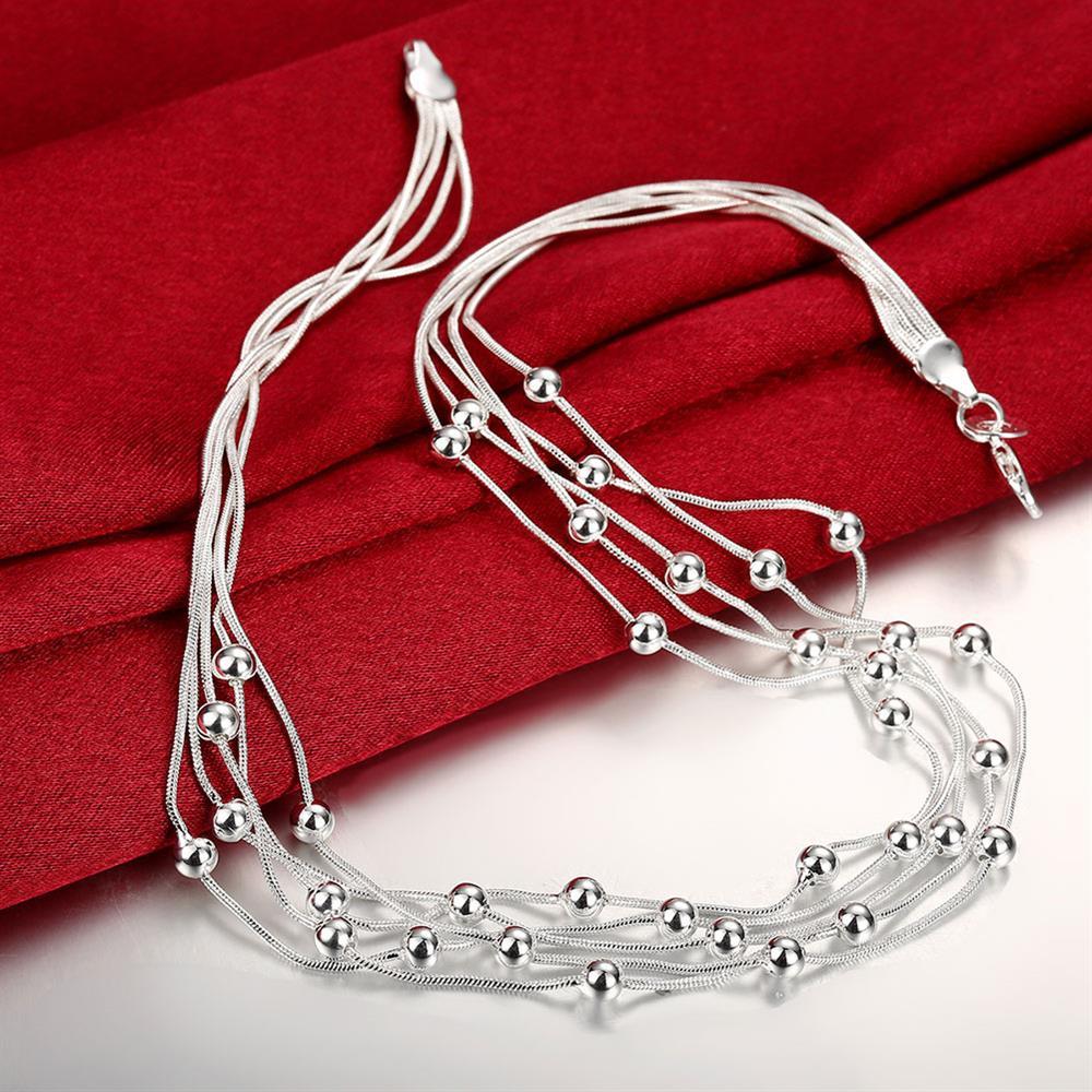 Fashion luxury 925 Stamped Silver color Smooth Beads Necklace For Women fine lady party Jewelry gift Wedding chain necklace