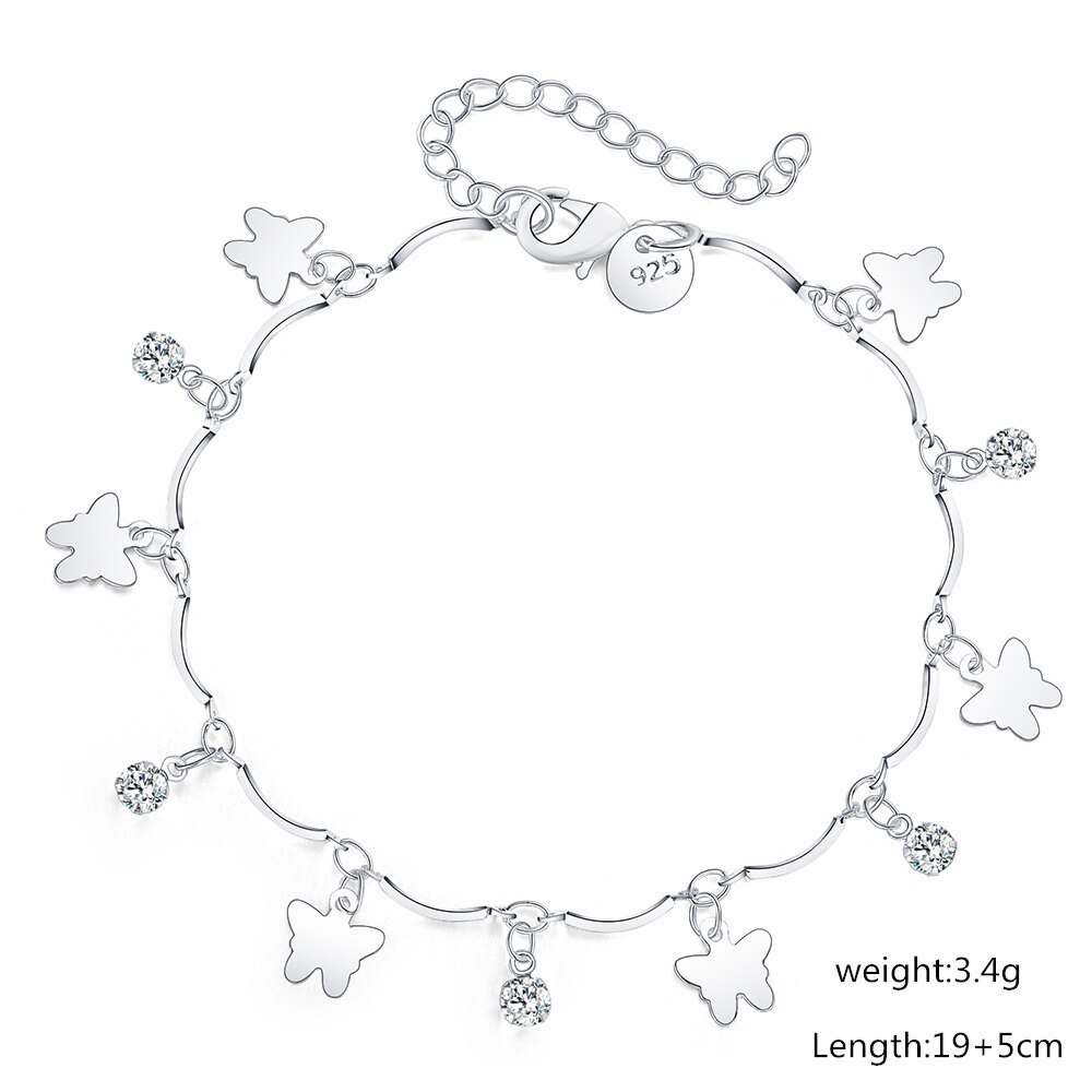 Factory direct sales 925 Stamp Silver color zircon butterfly Bracelets for Women elegant Fashion Wedding Party Gift fine Jewelry