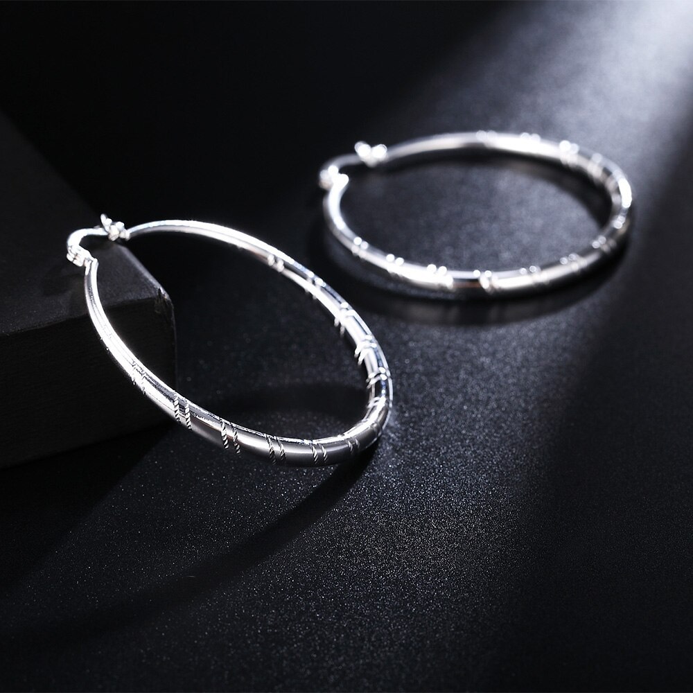 925 Stamp Silver color 3/4/5/6cm big circle hoop earrings for women high quality Fashion Jewelry Christmas Gifts Wedding earring