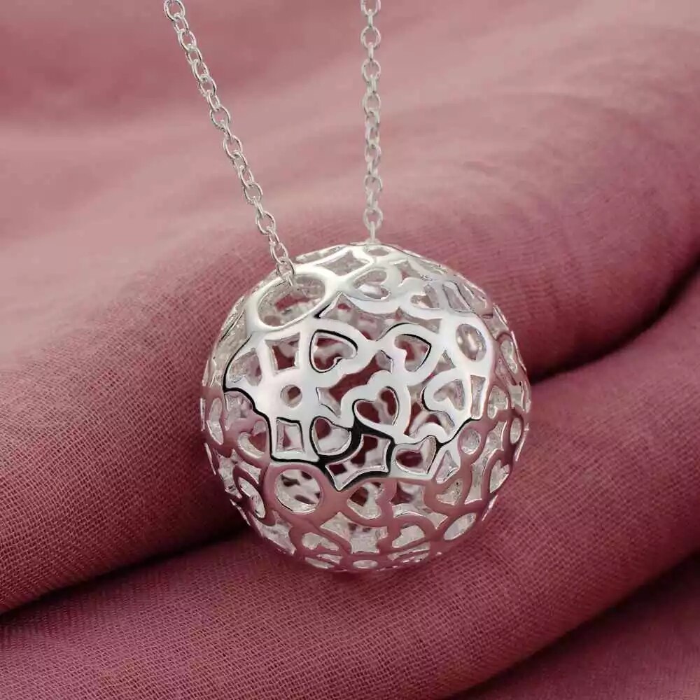 Special offer classic 925 Stamp Silver color Hollow Ball Pendant Necklaces for woman Charm Jewelry Fashion Party Christmas Gift