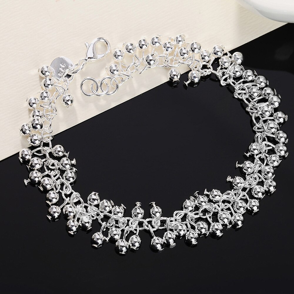 hot charm 925 Stamp Silver color Bracelets for women man grape bead chain lady Wedding party Christmas Gifts fashion Jewelry
