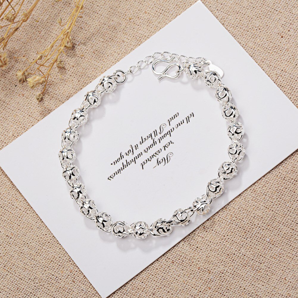Factory direct sales new 925 Stamp Silver color Bracelet for Women lovely Hollow ball Chain Fashion Wedding Party Gift Jewelry