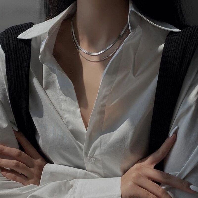 Fine 925 Stamp Silver color Flat snake chain necklace set jewelry for Men Women Charms wedding fashion Valentine's Day gift