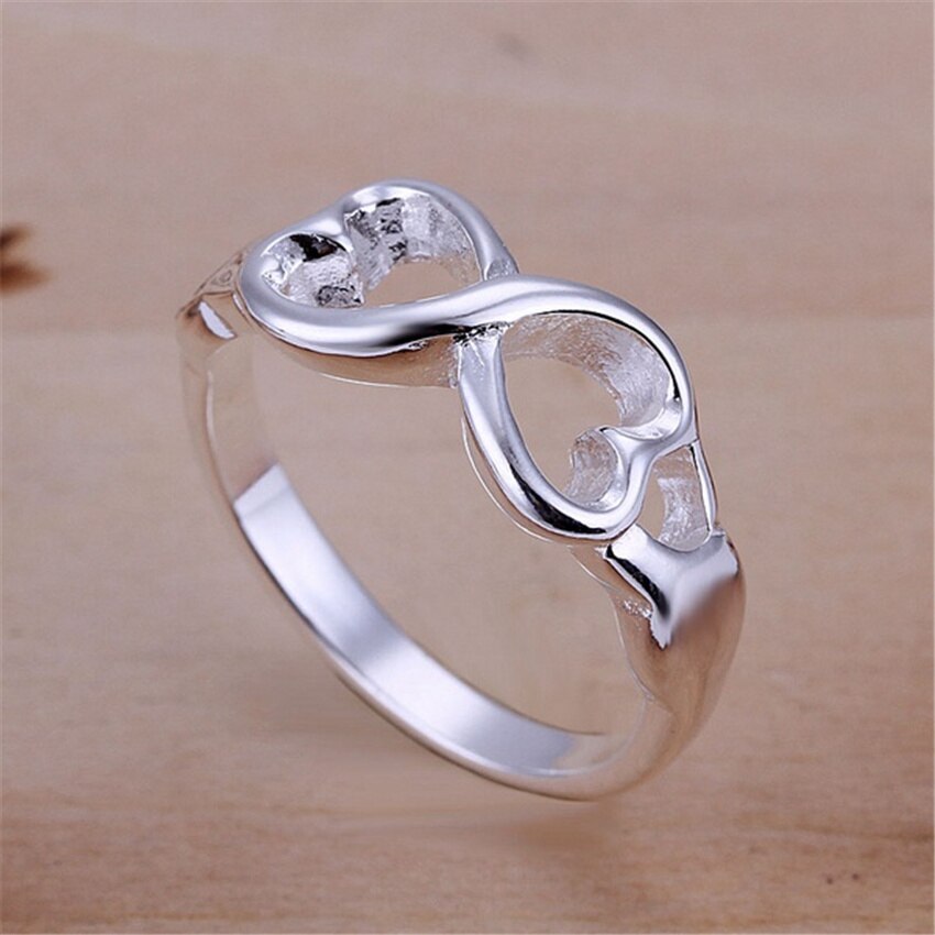 Hot Fine 925 Stamp Silver color Rings For women charms 8-shaped heart size 7 8 9 Fashion party wedding Christmas Gifts Jewelry
