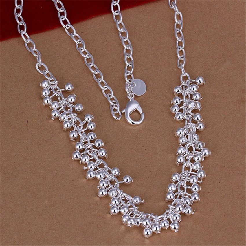 925 Stamp Silver color Grape beads necklace earrings bracelets jewelry set for women party wedding