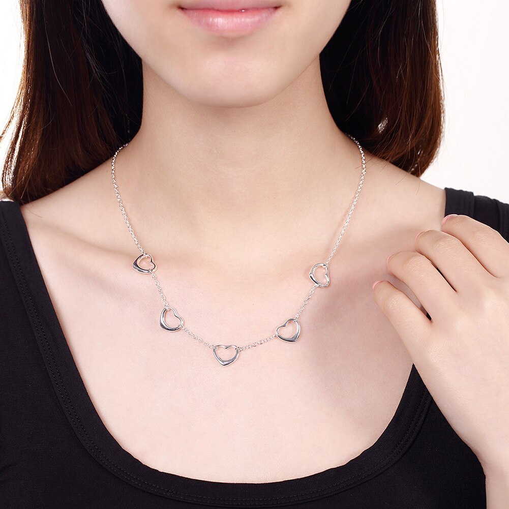 New hot 925 Stamp Silver color LOVE five hearts Bracelet necklace Jewelry set for women Fashion Party wedding Christmas Gifts