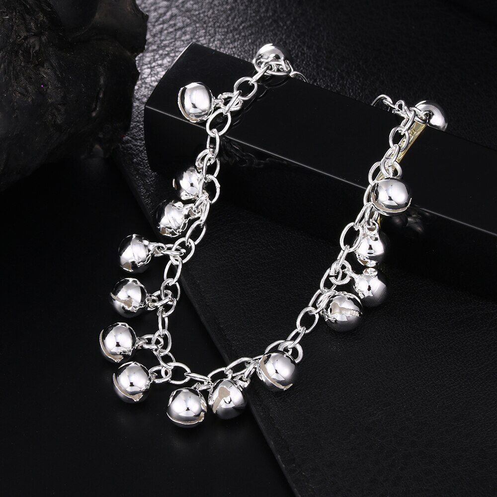 Charm 925 Stamp Silver color Bracelets for woman lady Bells chain Wedding party girl Christmas Gifts fashion Jewelry