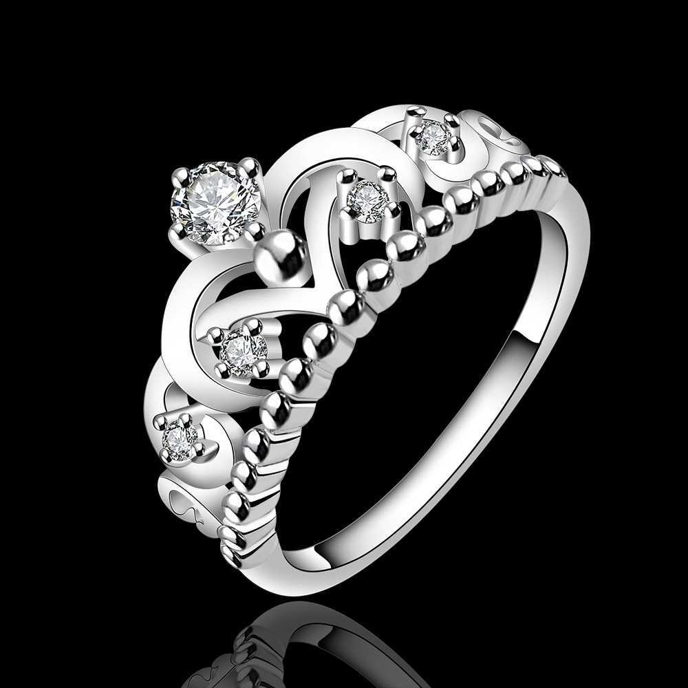 New 925 Stamp Silver color Rings For Women fine crystal classic crown Fashion Party Gifts Girl luxury Charm wedding Jewelry