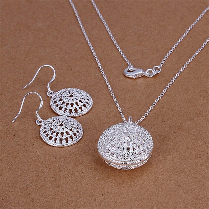Hot new 925 Stamp Silver color Simple Retro Round necklace earrings Jewelry set for women Fashion Party wedding Christmas Gifts