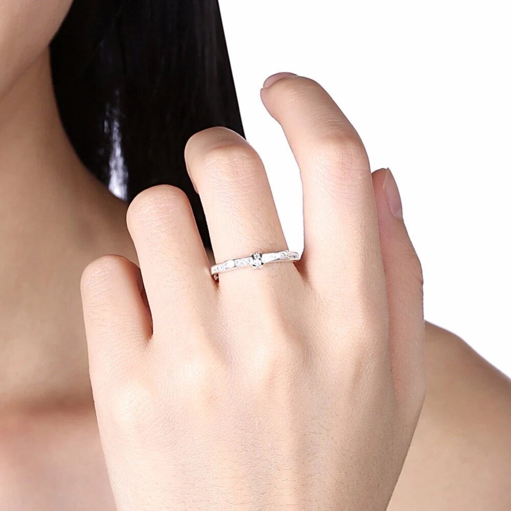Luxury charm 925 Stamp Silver color Rings For Women Simple Bowknot crystal size 6-9 Fashion Party Gifts wedding diamond Jewelry