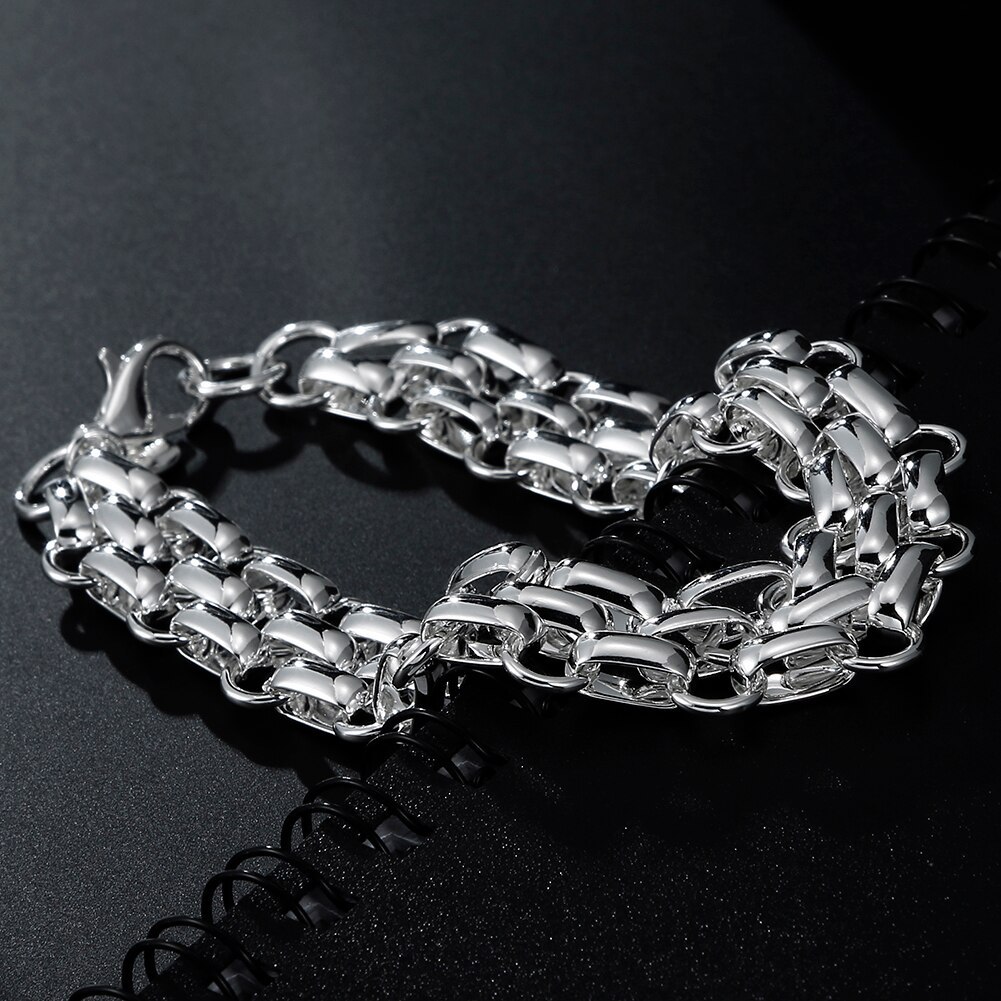 Fine 925 Stamp Silver color Pretty geometric chain Bracelets for women man fashion designer jewelry party wedding Christmas gift