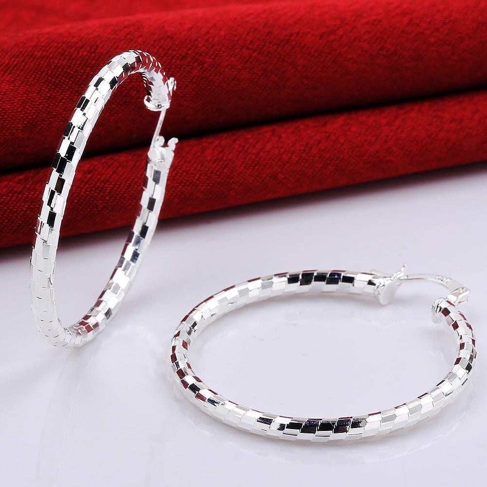 Solid 925 Stamp Silver color Earrings for Women Jewelry Sweet romantic Lattice pattern 4CM Big circle hoop Earrings wedding Gift