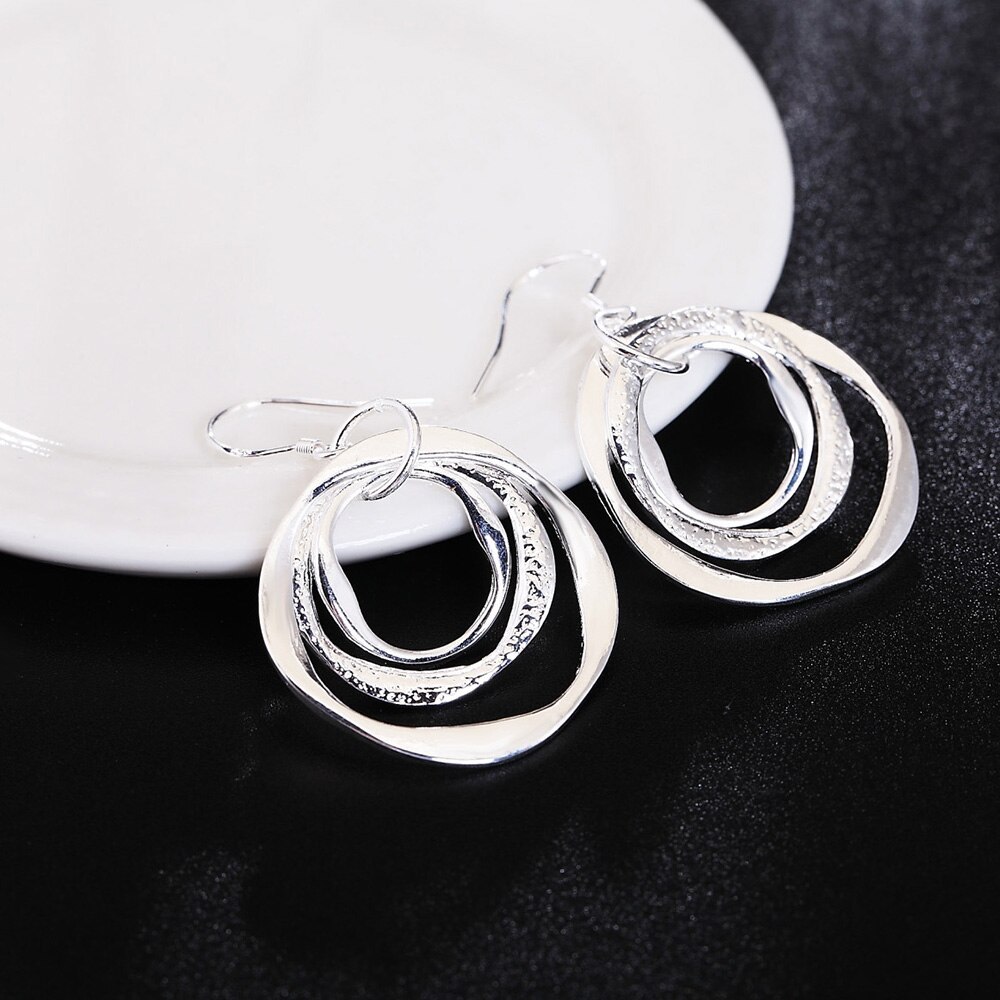 Factory direct 925 Stamp Silver color Earrings for Women party Jewelry personality Three circle Earrings fashion Holiday gift