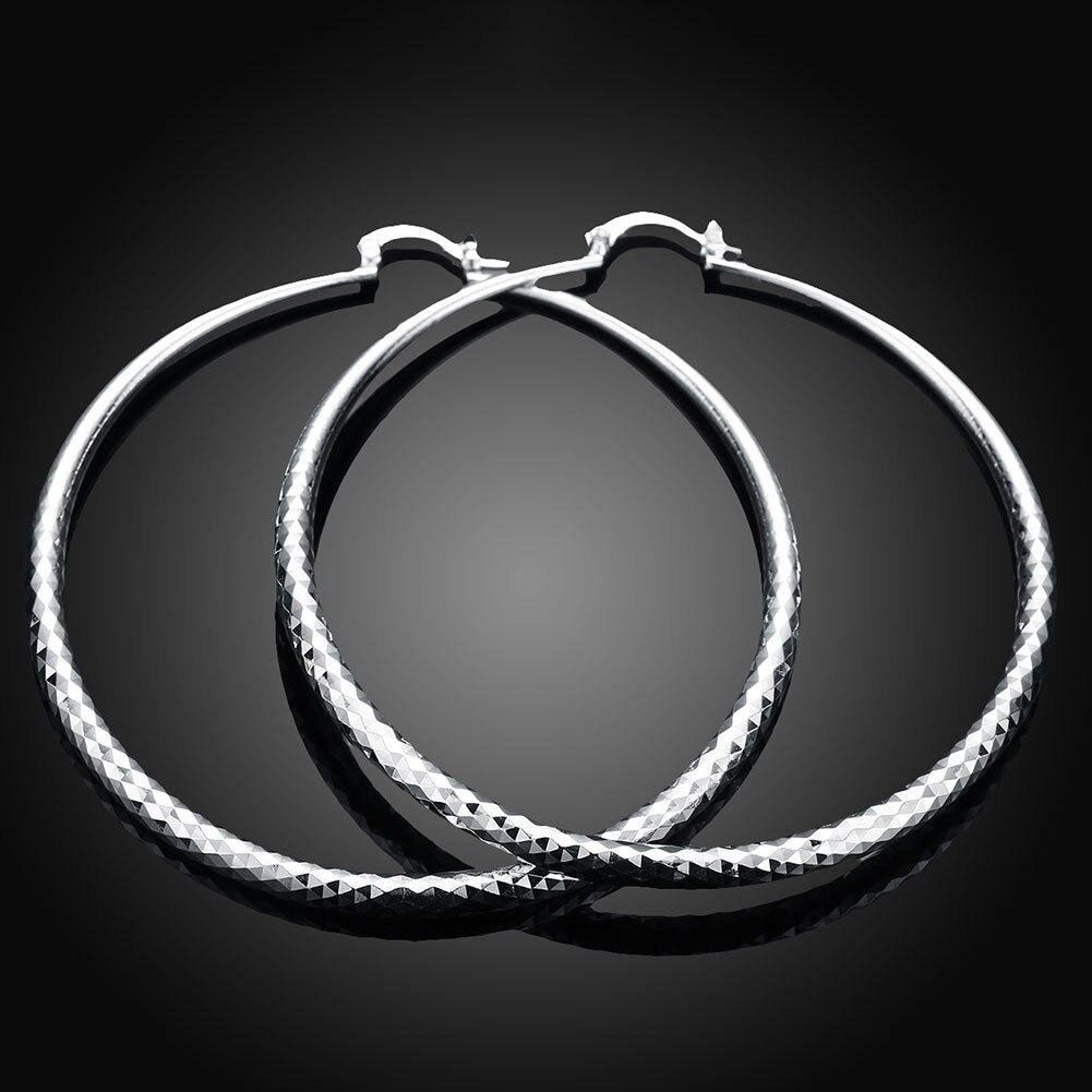 Hot charm 925 Stamp Silver color Earrings for Women fashion Jewelry 7CM Big circle hoop earrings Street all-match jewelry Gifts