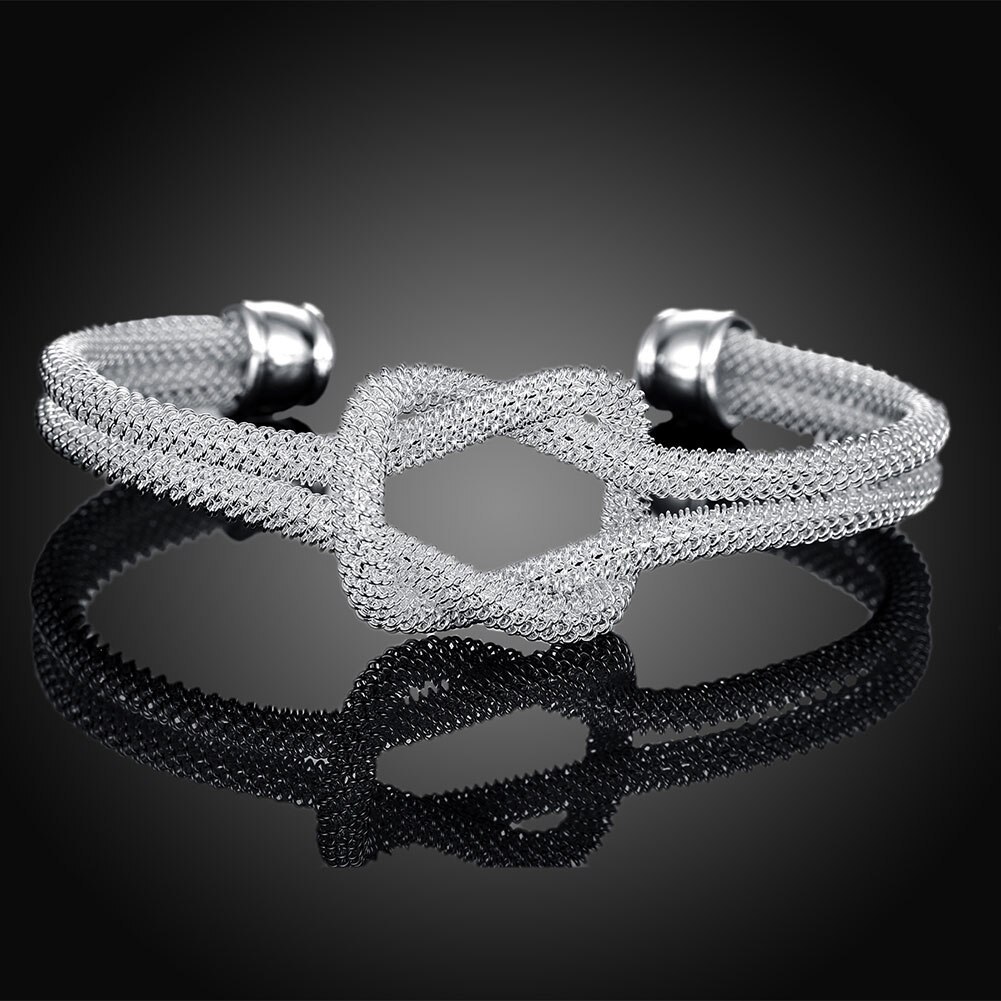 925 Stamp Silver color  elegant Knotted net bangles Bracelets for Women adjustable Jewelry Fashion Party wedding Christmas Gifts