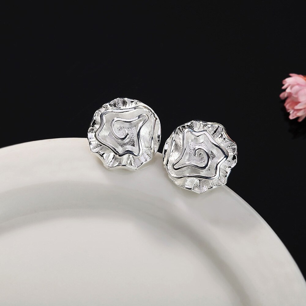 Fashion fine 925 Stamp Silver color beautiful rose flower Pendant earrings stud necklaces for women wedding Party Jewelry set