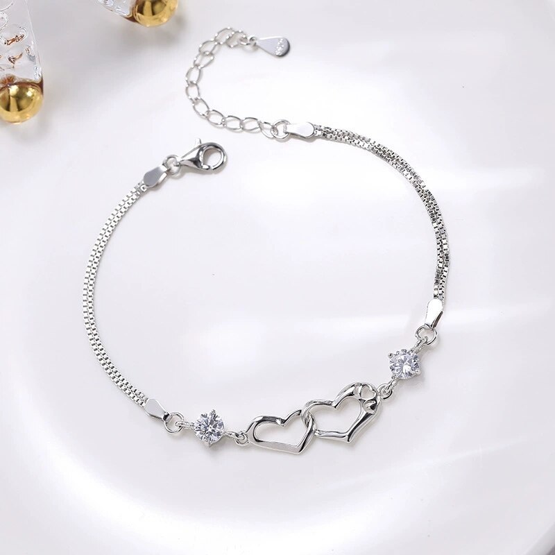 925 Stamp Silver color luxury Crystal romantic heart Bracelets for women fashion party Wedding Original designer Jewelry gifts