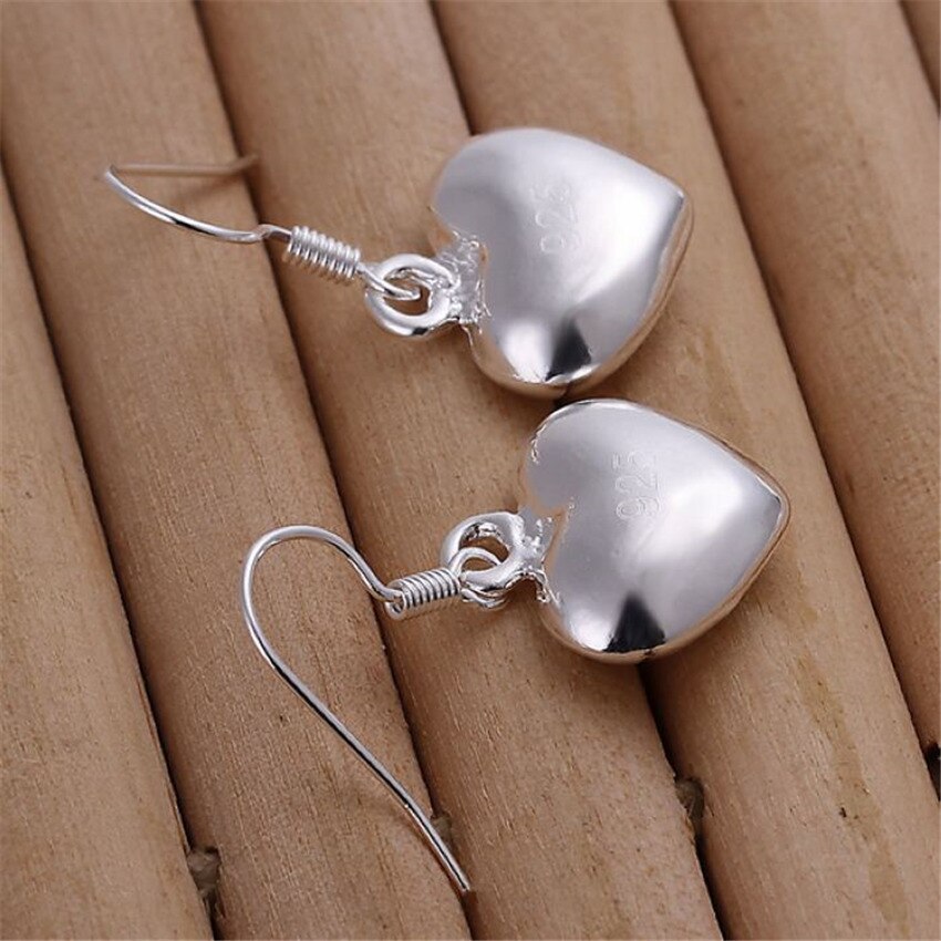 925 Stamp Silver color Earrings for Women fashion Jewelry love heart beads earrings Couple gifts Wedding party drop earrings