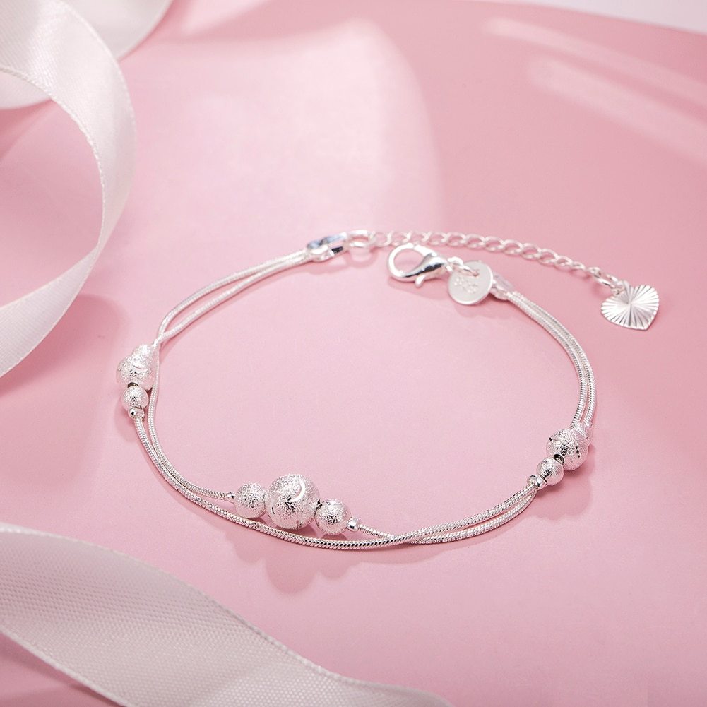 925 Stamp Silver color Geometry beads Chain Bracelet for Women Men Fashion Wedding Fine Jewelry Christmas Gift