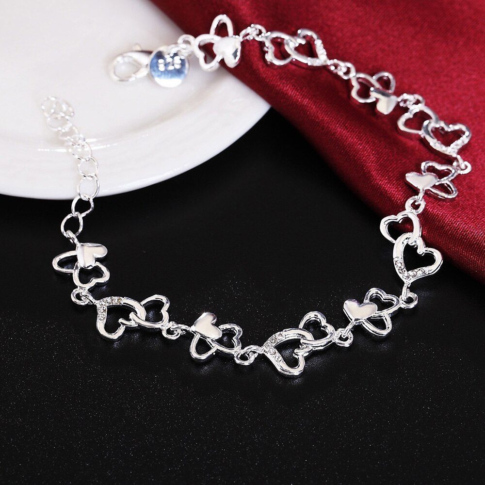 Special offer fashion 925 Stamp Silver color Bracelet for woman romantic heart chain fine jewelry Wedding party student gifts