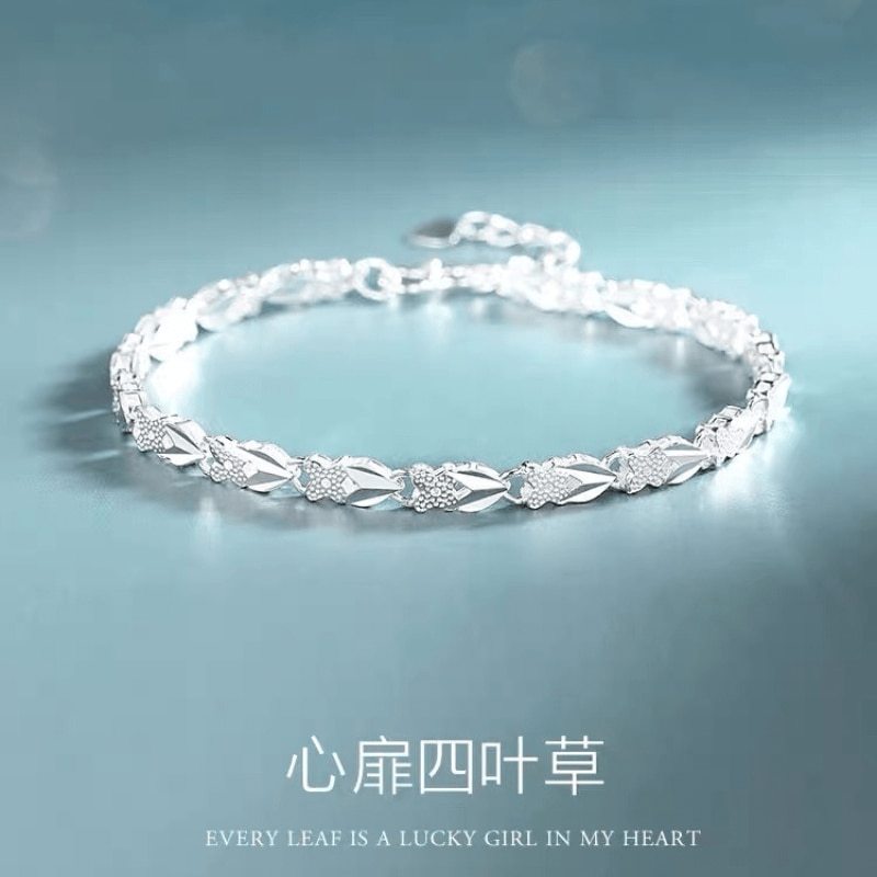 Hot Charms Lucky Clover Heart 925 Stamp Silver color Bracelets For women fashion party wedding Jewelry high quality Holiday gift