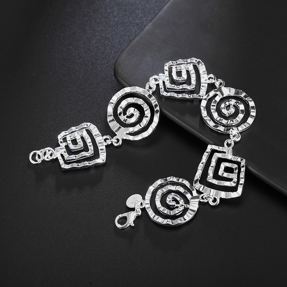 Factory direct fashion 925 Stamp Silver color Bracelet for woman Retro round pattern chain trend jewelry Wedding party lady gift
