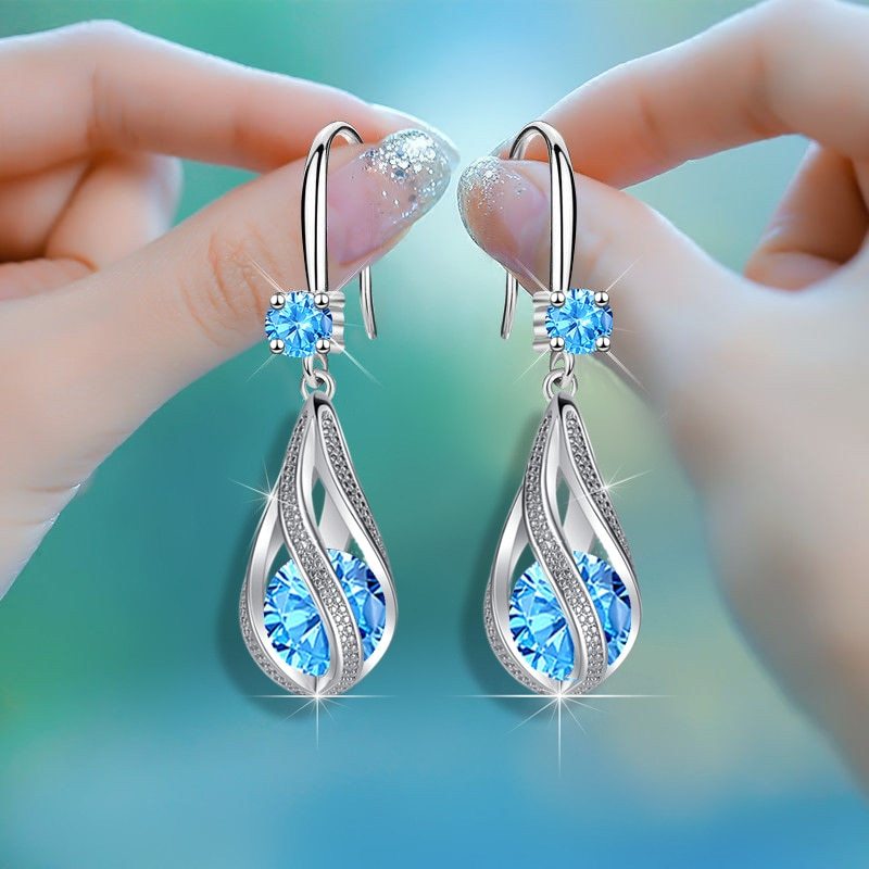 925 Stamped silver luxury blue Crystal earrings for women fashion designer jewelry party wedding Accessories Christmas gifts