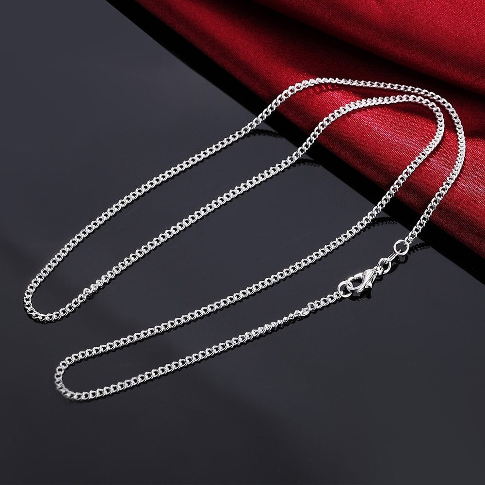 Hot new 925 Stamp Silver color Necklace 16/18/20/22/24/26/28/30 Inch 2MM String chain for Women Men high quality Jewelrys Gifts