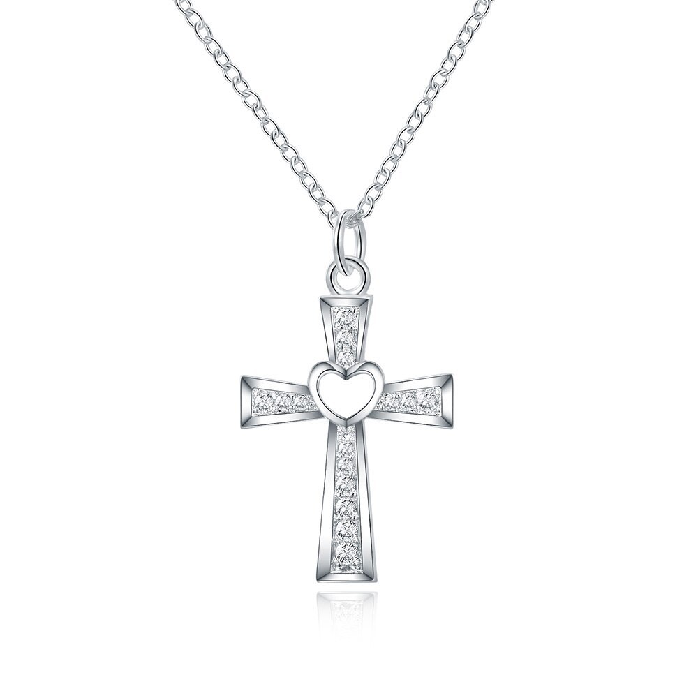 Hot fashion 925 Stamp Silver color Necklace For Women luxury Wedding Jewelry Wild crystal cross pendant chain neckalce gift