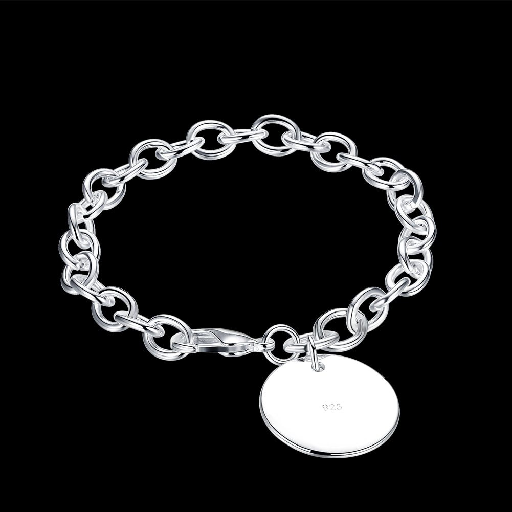 wholesale Hot 925 Stamp Silver color Round card Pendant Bracelets for men's women Wedding party Christmas Gifts fashion Jewelry