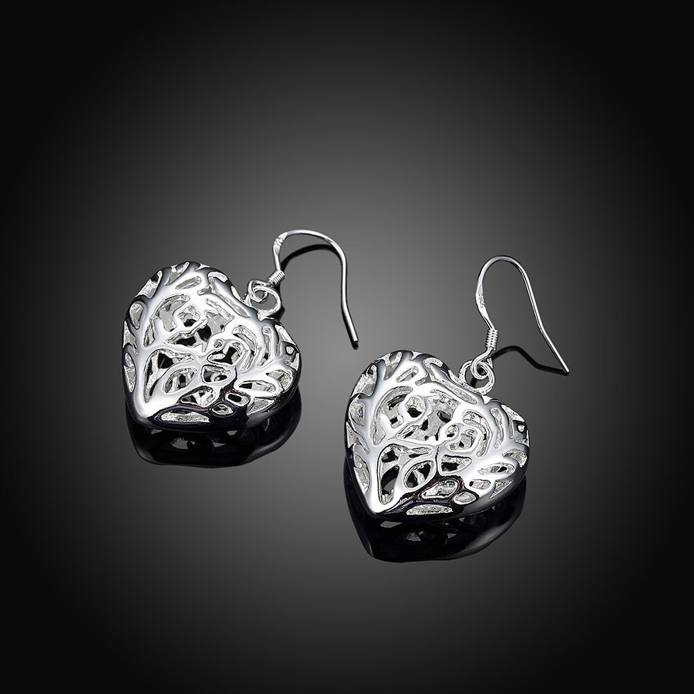 New 925 Stamp Silver color Earrings for Women Beautiful hollow big heart Earrings Fashion Gifts Wedding party Jewelry