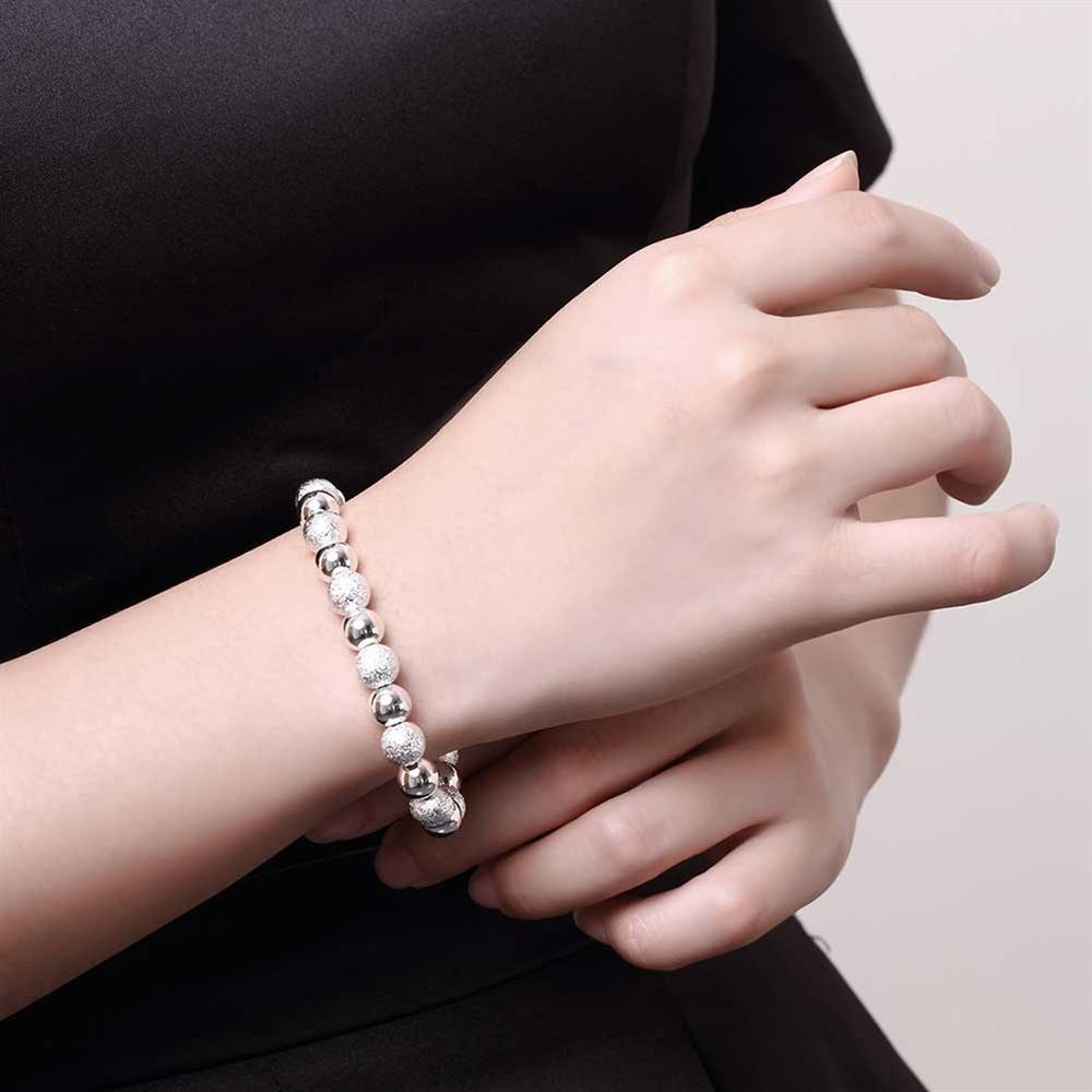 New charm 925 Stamp Silver color Bracelet for woman man 8MM Frosted beads chain Wedding party Christmas Gifts fashion Jewelry
