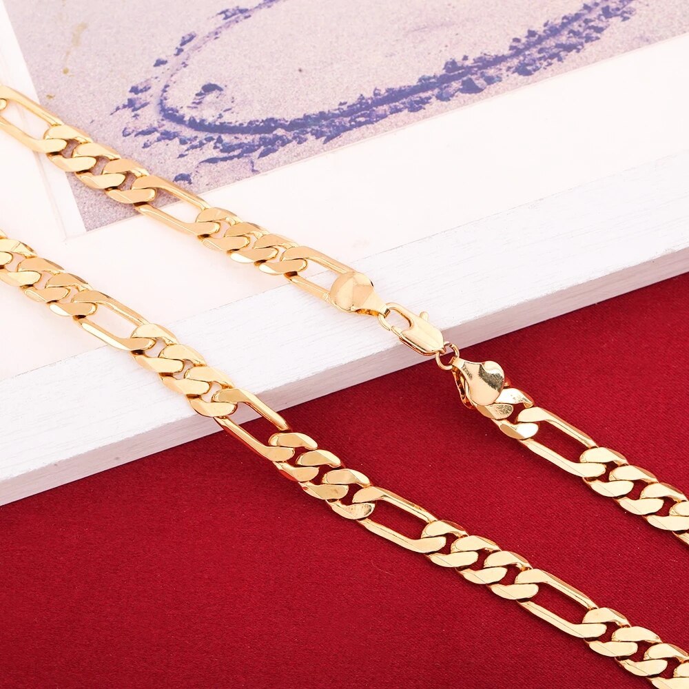 Korean 925 Stamp Silver color plated 18K gold 8MM geometry chain bracelets neckalce jewelry sets for women men fashion gifts