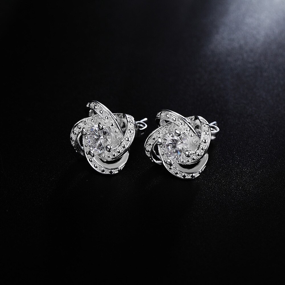 Special offer 925 Stamp Silver color Shiny crystal Earrings studs for Women fashion Jewelry Christmas Gifts party wedding